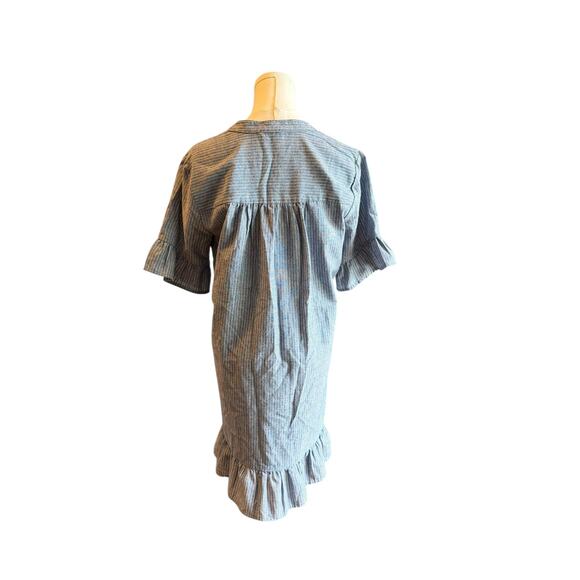 Entro Boho Dress Womens S Blue Stripe Embroidered Floral Ruffle Cotton Cottage - Picture 5 of 12